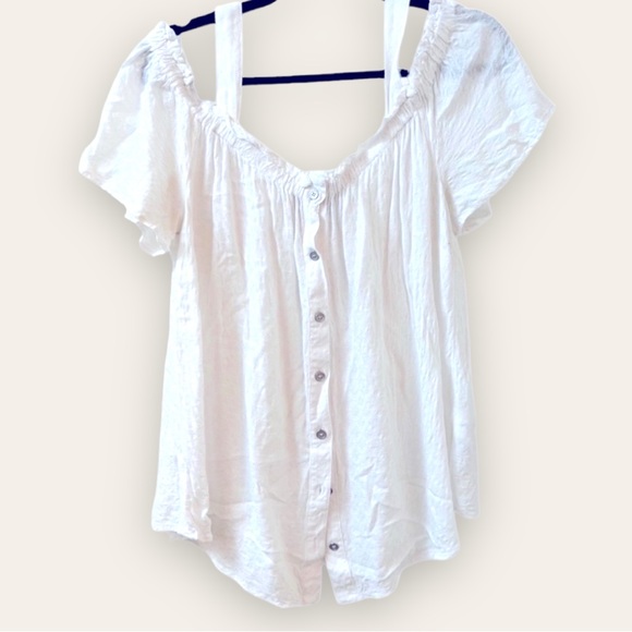 ADDITION ELLE - Off The Shoulder, Cold Shoulder, Button-Up White Ruffle Blouse - Picture 1 of 8